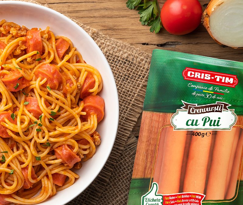 Spaghete cu Crenvurști cu pui Cris-Tim